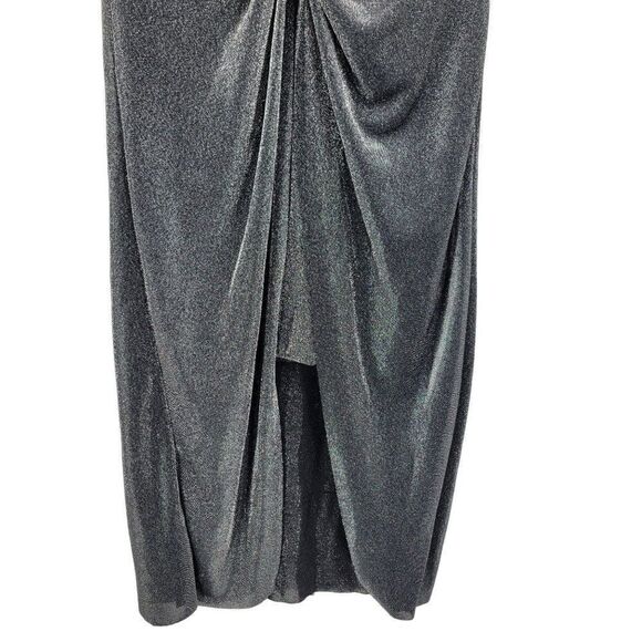 ALLSAINTS  Metallic Sami Hi-lo Mini Midi Skirt 12 Gunmetal Wrap Knot Night Out - Picture 5 of 16